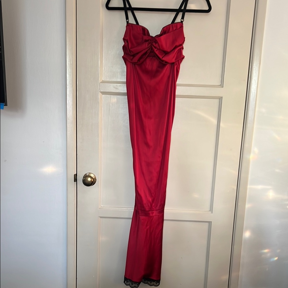 D&G Red Chemise with Black Lace Trim